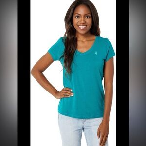 Ralph Lauren Iconic V-Neck Tee Teal Blue Green XL Pima Cotton